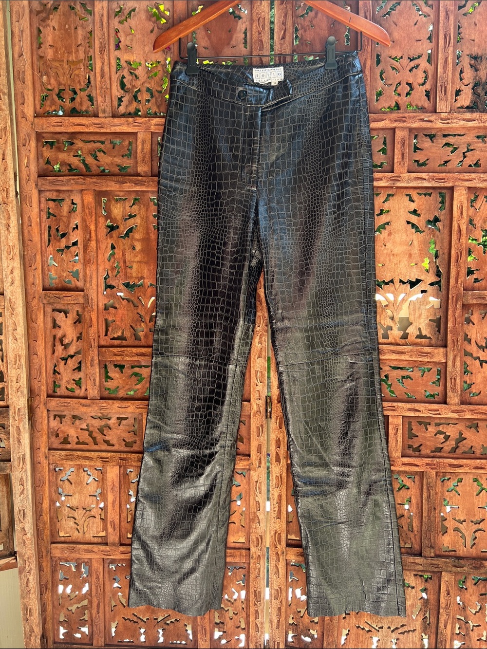 Saks Fifth Avenue Folio Collection High Rise Croc-Embossed Dress Leather Pants